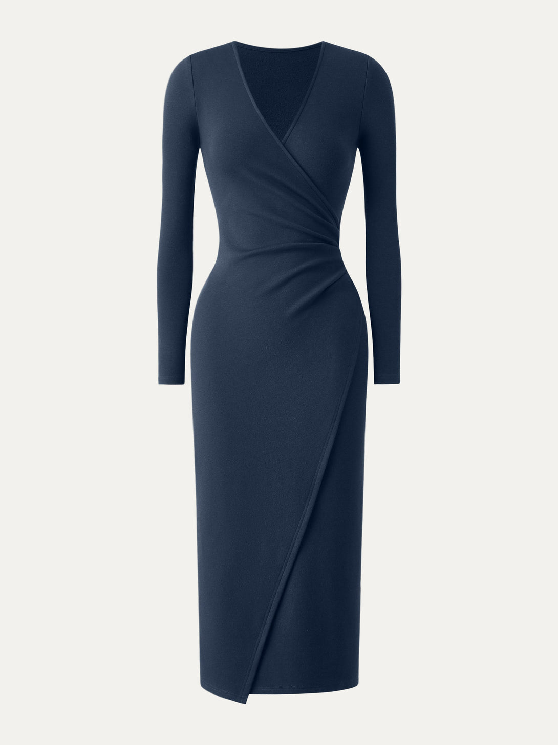 Surplice Wrap Long Sleeve Dress Regular Ink Blue