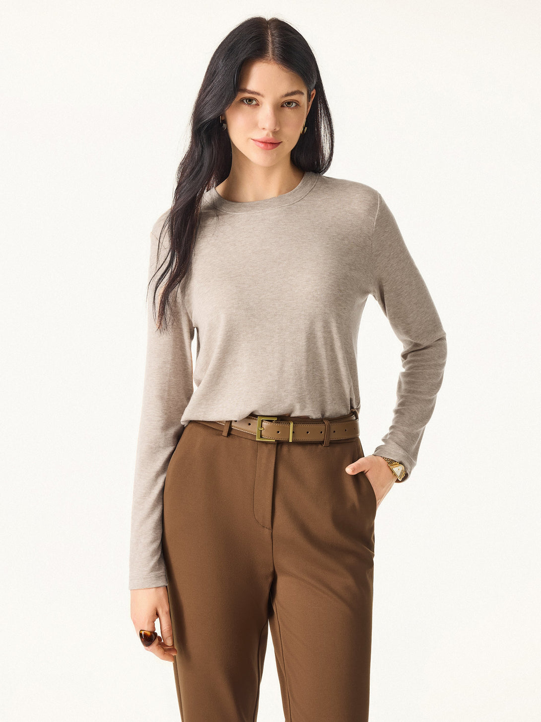 Essential Lyocell Cashmere Crewneck Long Sleeve Top