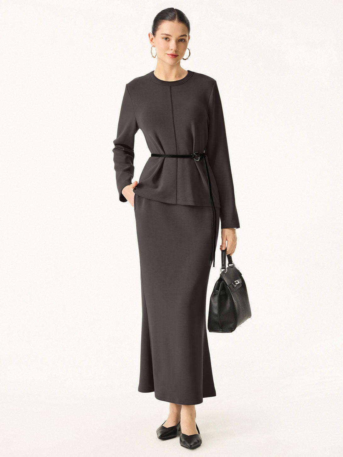 Wrinkle-Resistant Spacer Maxi Pull-on Skirt