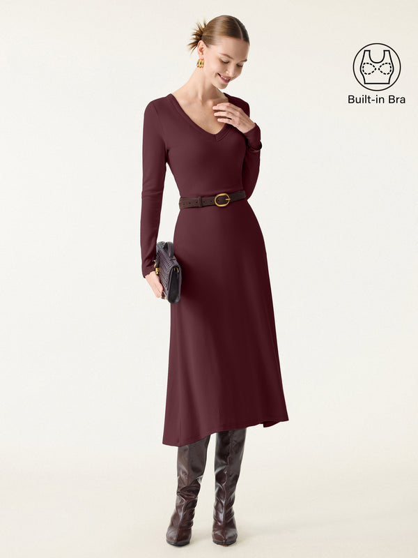 Everyday V-neck Long Sleeve Midi Brami Dress