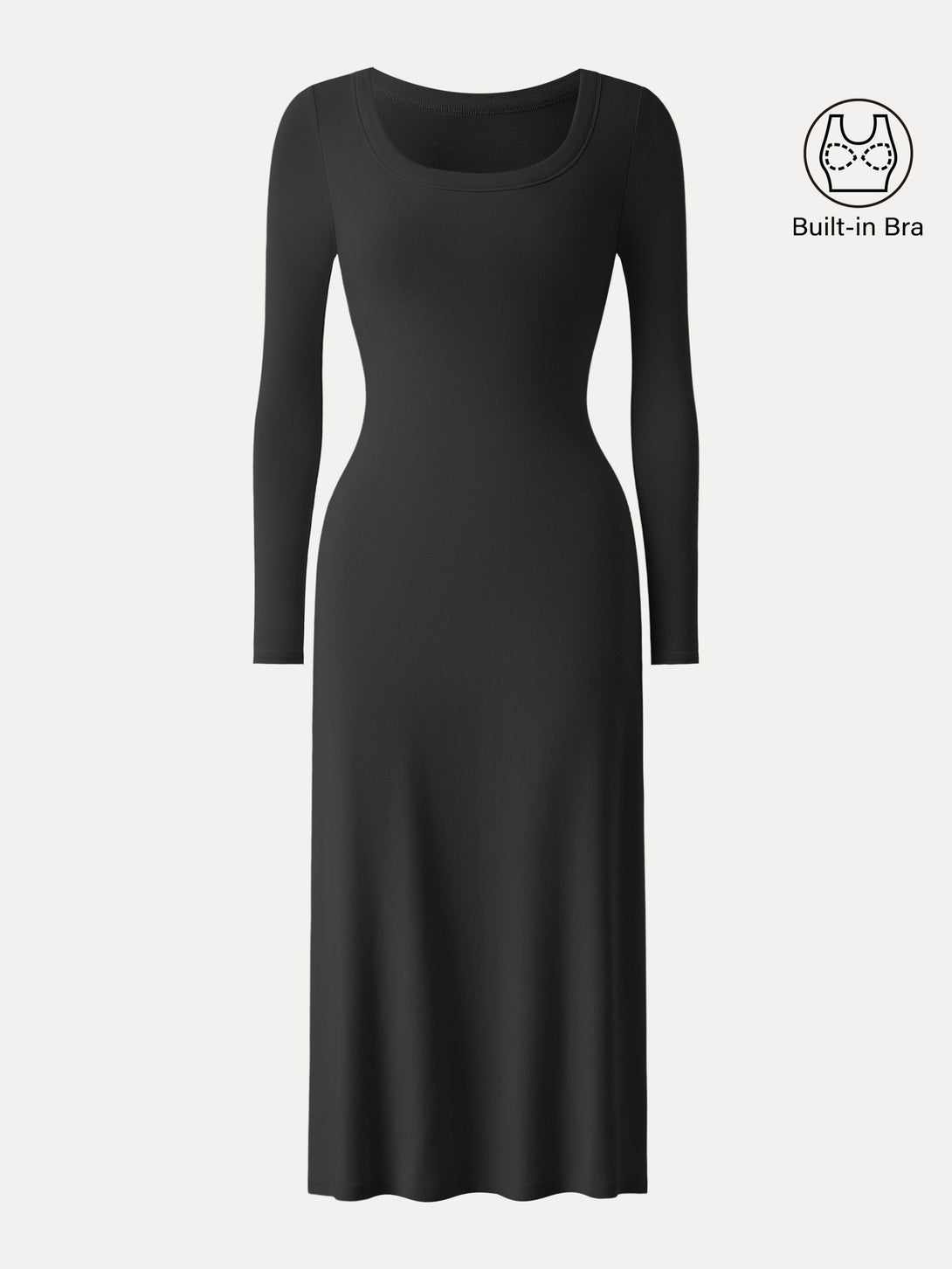 Essential Scoop Neck Long Sleeves Midi Brami Dress Black XS