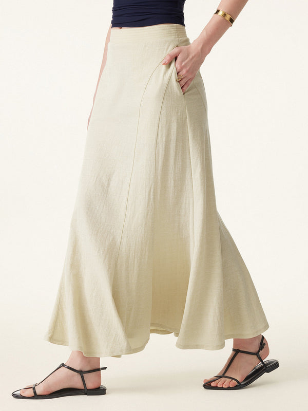 Wrinkle-resistant Cotton-linen Pull-on Midi Skirt