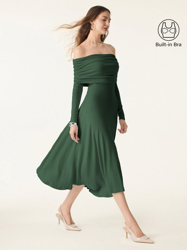 Off-Shoulder Fit-and-flare Midi Brami Dress Deep Bush XS