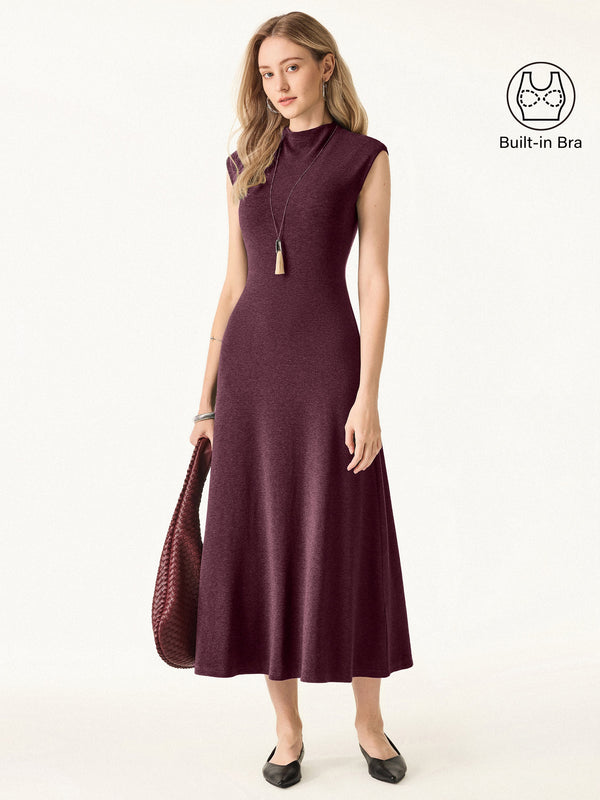 Light Warm Mockneck Wide Shoulder Midi Brami Dress