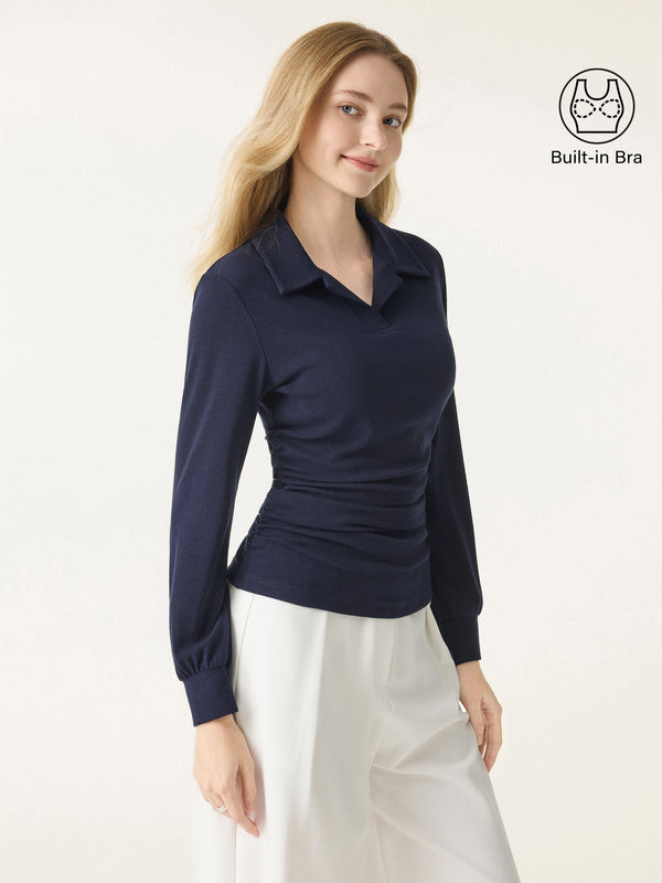 Light Warm Polo Neck Side Ruched Brami Top
