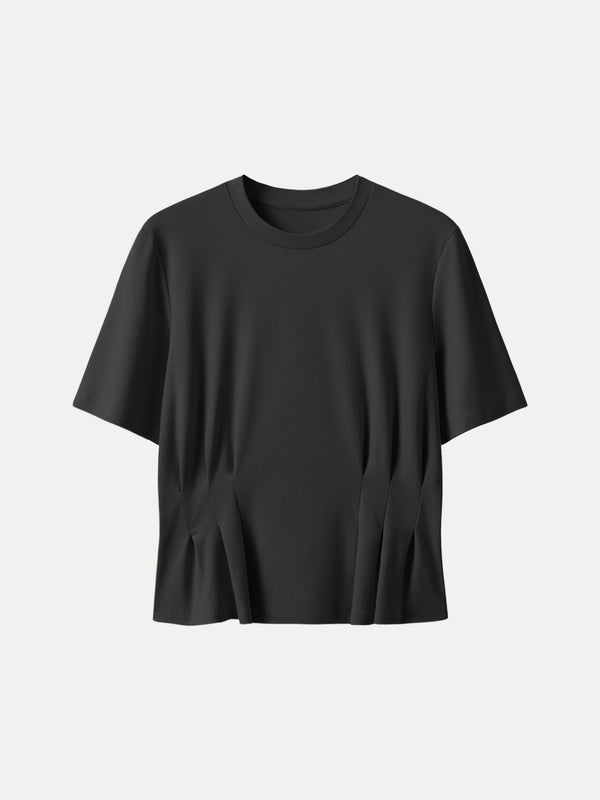 Crewneck Short Sleeve Cinched Waist Tee