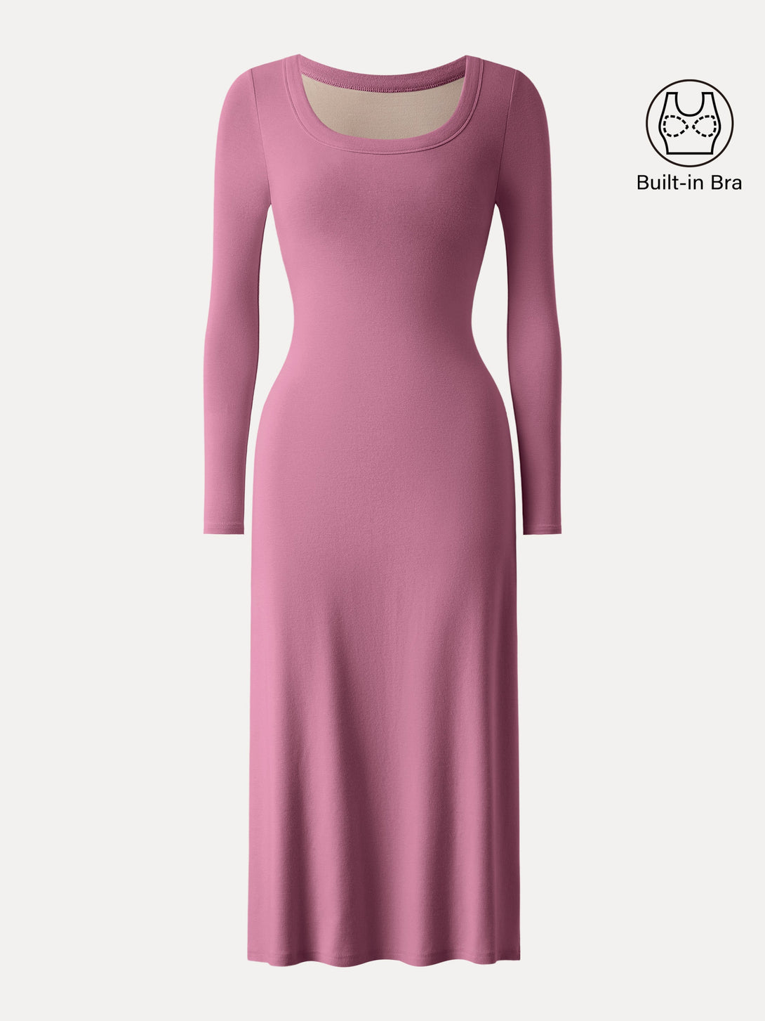 Essential Scoop Neck Long Sleeves Midi Brami Dress Rose XS