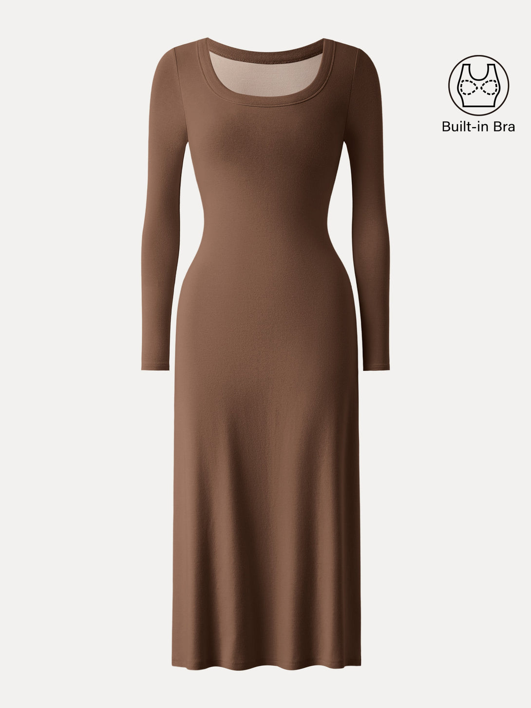 Essential Scoop Neck Long Sleeves Midi Brami Dress Sweet Hazelnut XS