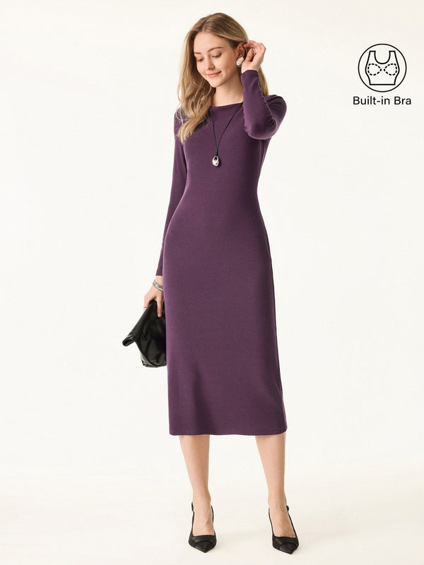 Boatneck Long Sleeves Midi Brami Dress
