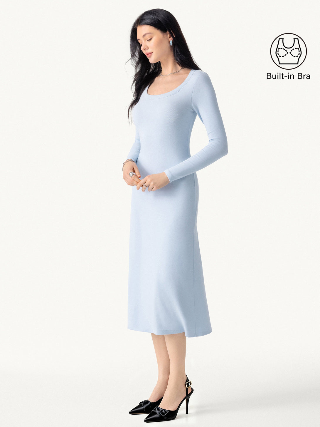 Essential Scoop Neck Long Sleeves Midi Brami Dress Blue Air XS