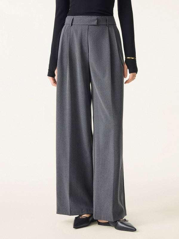 Double-Pleated Mid Rise Wide Leg Trousers