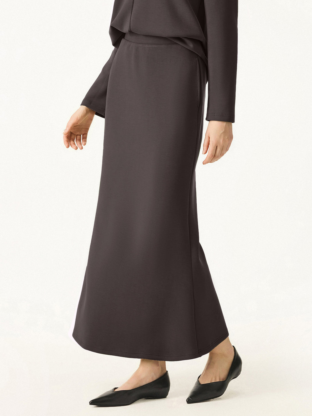 Wrinkle-Resistant Spacer Maxi Pull-on Skirt Black Chocolate XS