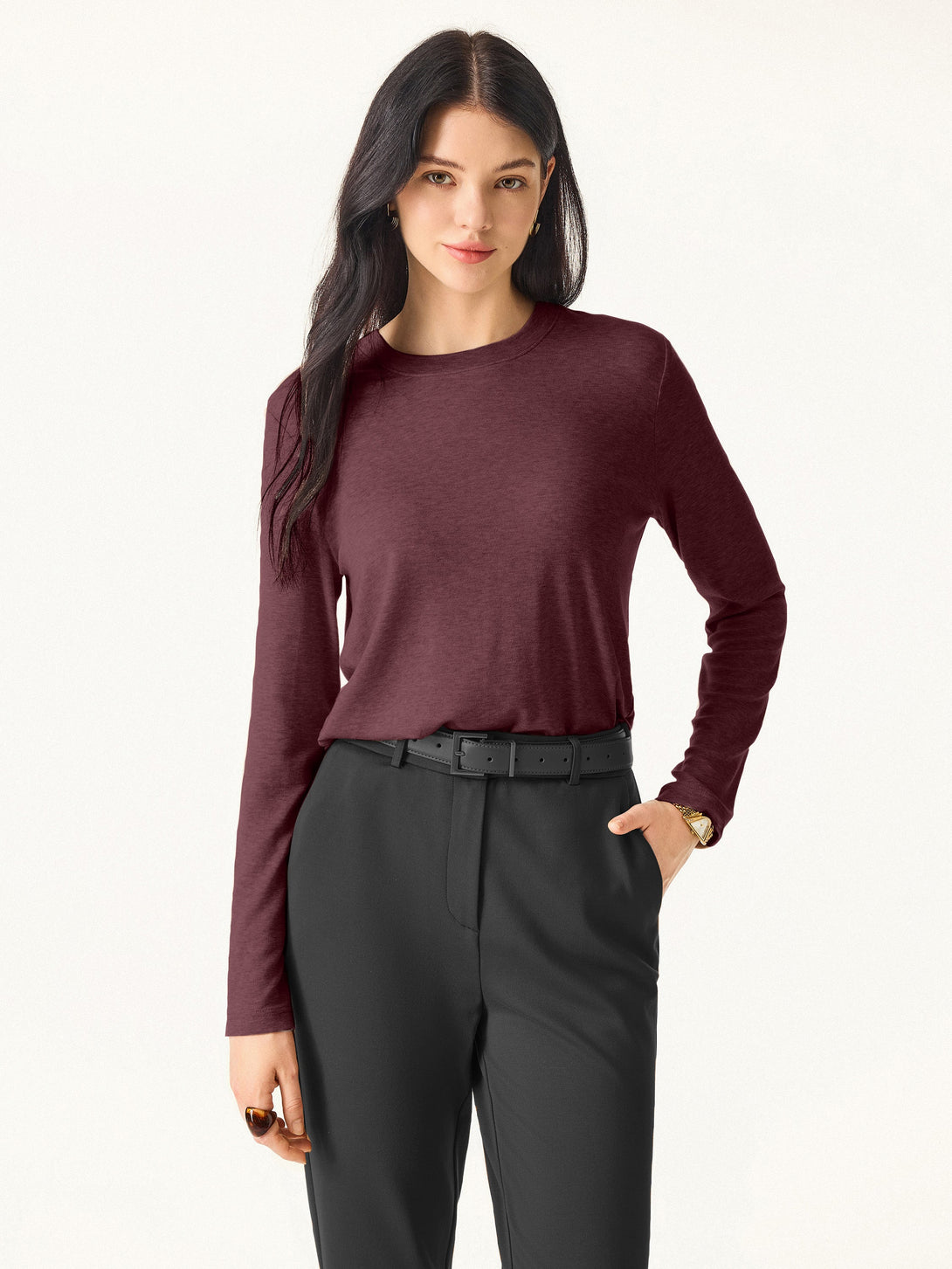 Essential Lyocell Cashmere Crewneck Long Sleeve Top Wine XS