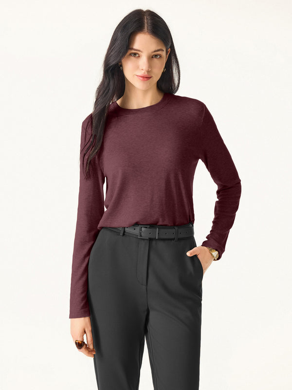 Essential Lyocell Cashmere Crewneck Long Sleeve Top Wine XS