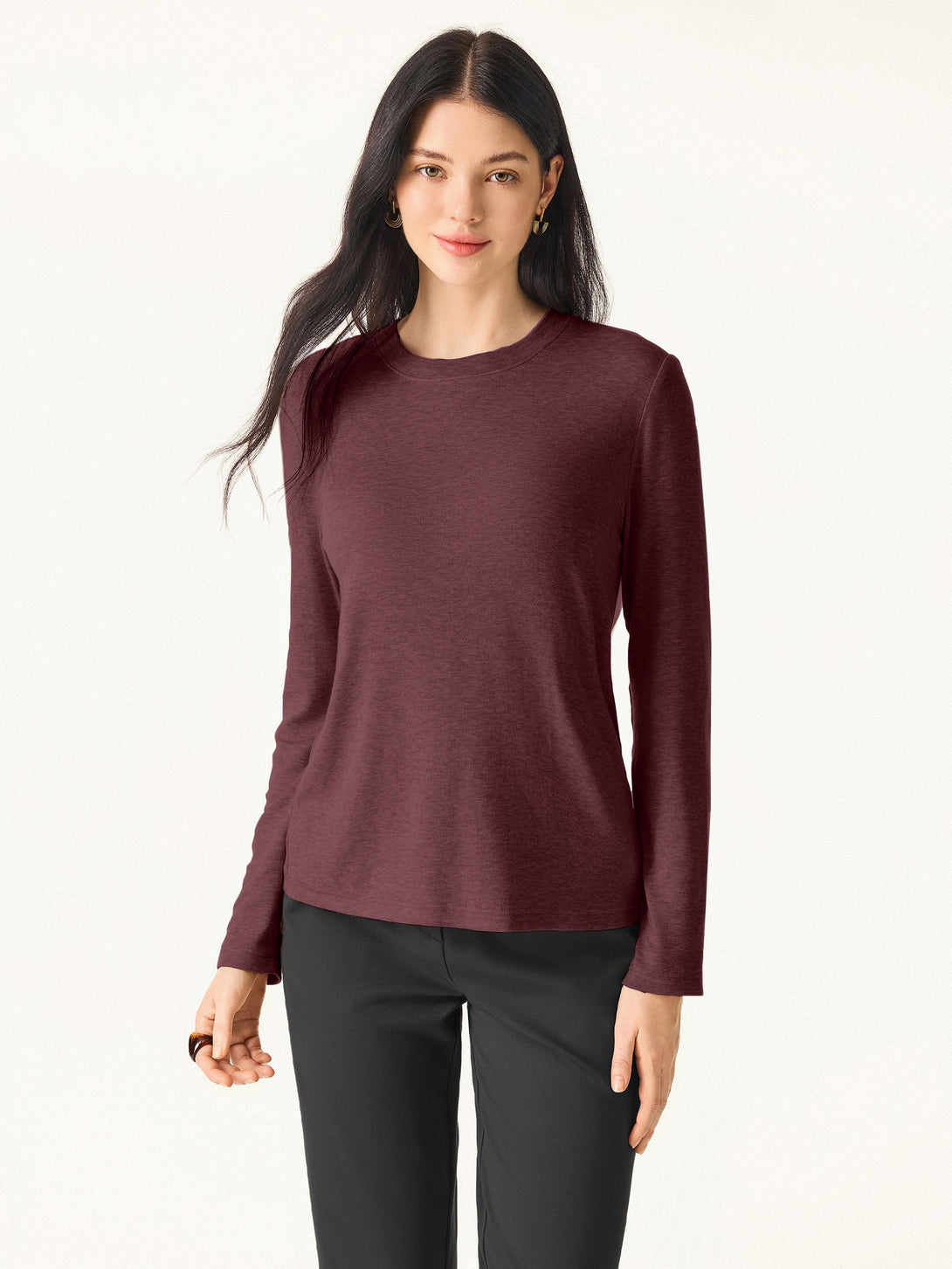 Essential Lyocell Cashmere Crewneck Long Sleeve Top